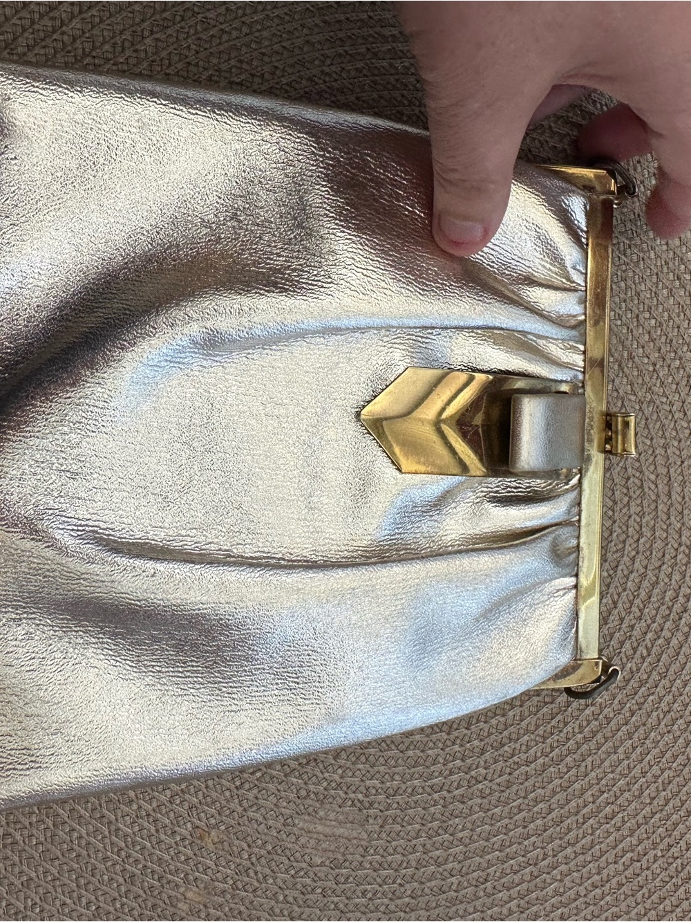Vintage Metallic Gold Evening Clutch Bag with Gold Hardware